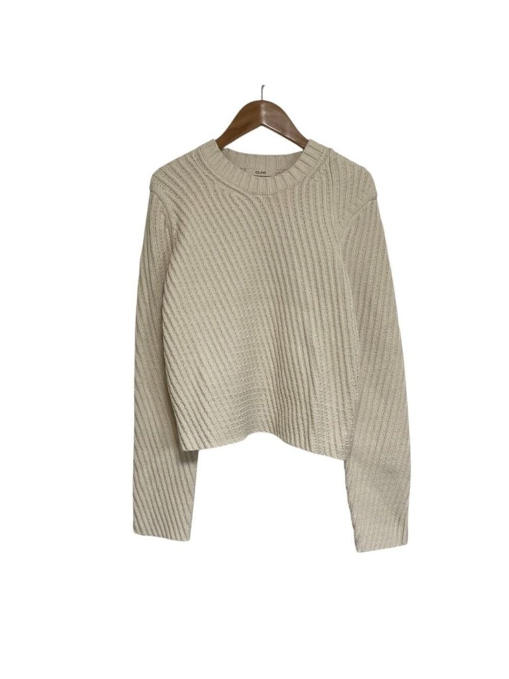 Celine Phoebe Philo Era Diagonal Rib Knit Sweater Ivory